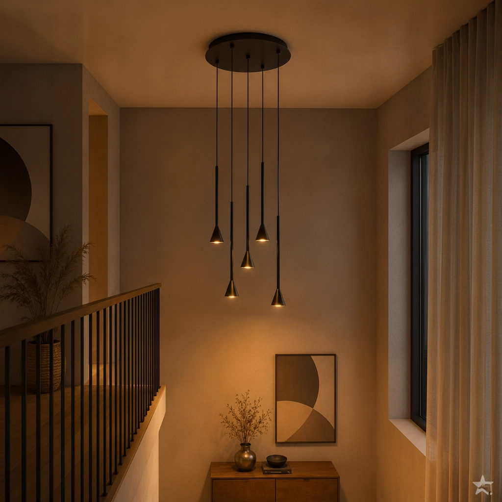 Hanglamp Net rond 5-lichts zwart