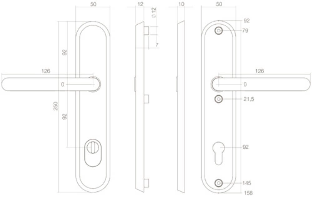 Achterdeurbeslag Aurano kerntrekbeveiliging ovaal PC 92mm RVS Intersteel 8714186394809