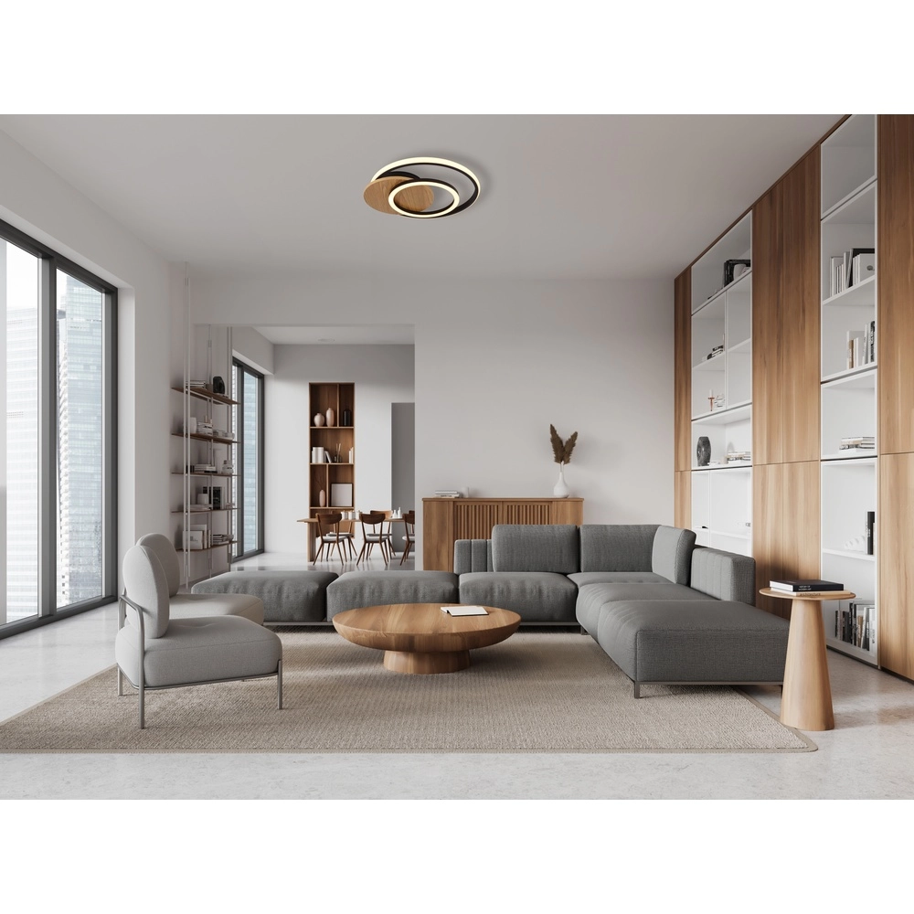 Design plafondlamp Julio zwart met hout Globo 9007371471386