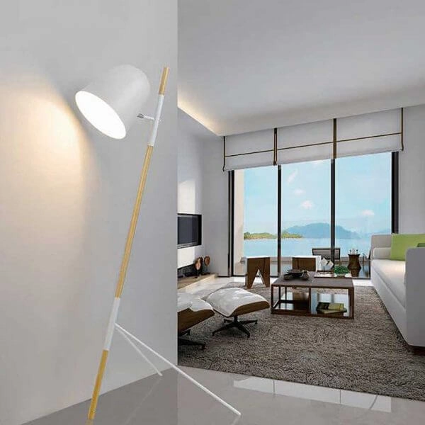 Strakke vloerlamp Sensa Tripod wit met hout Artdelight 8719831732869