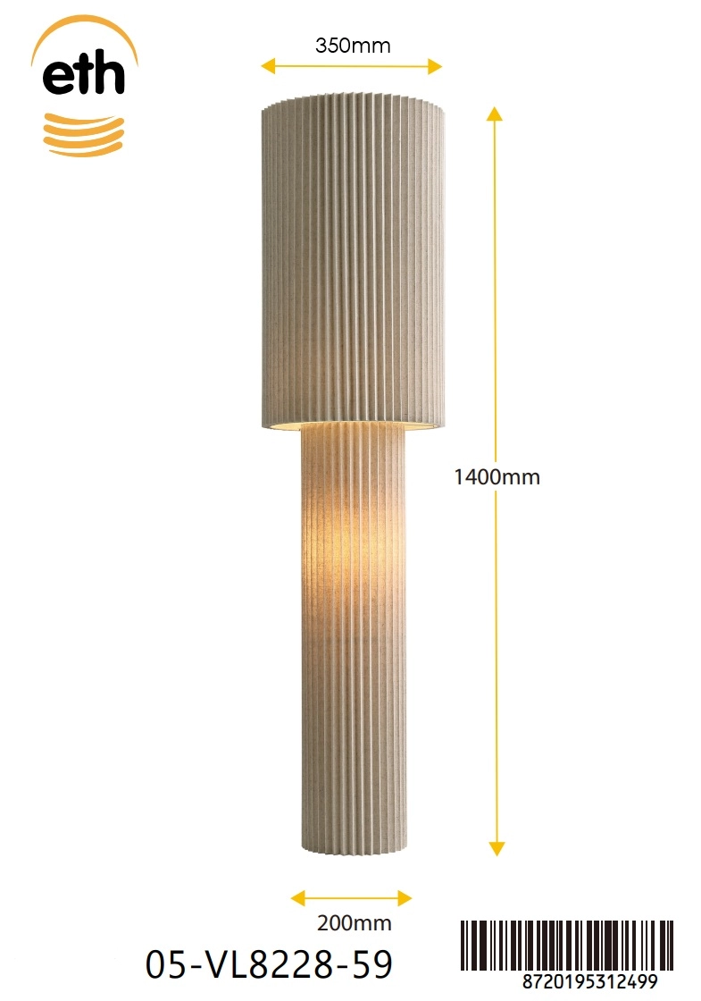Linnen vloerlamp Renate 140cm ETH 8720195312499