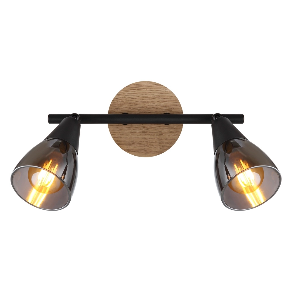 2-lichts plafondlamp Mubby zwart met houtlook Globo 9007371445868