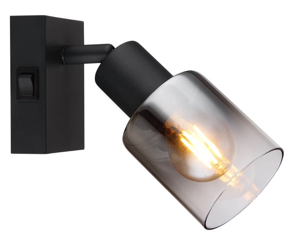 Zwarte wandlamp Hubertus met schakelaar