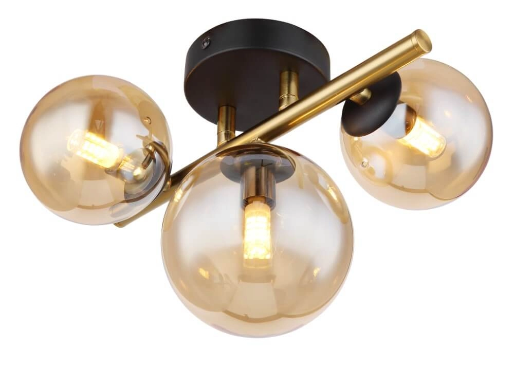 Plafondlamp Riha zwart met goud 3-lichts