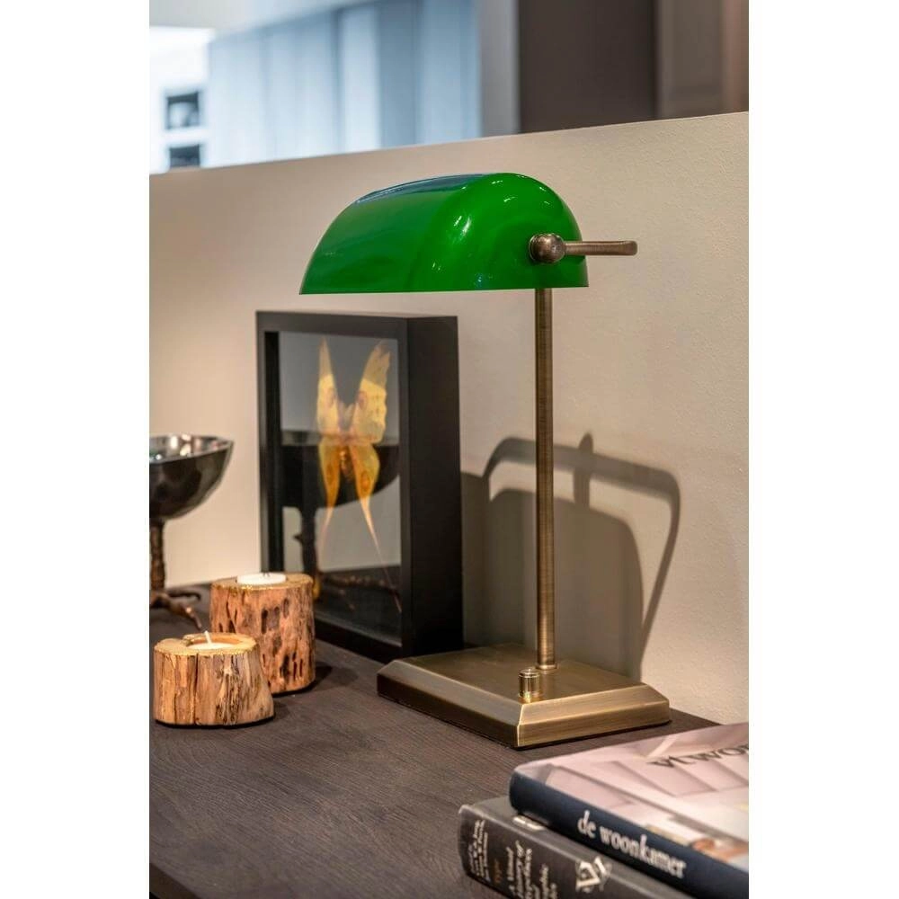 Klassieke bankierslamp Oxford brons met groen Artdelight 8720701100145