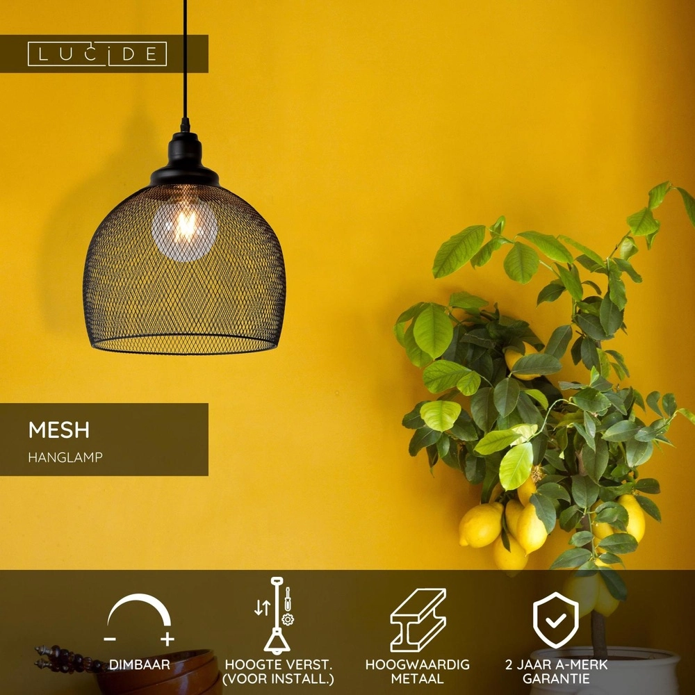 Gaas hanglamp Mesh Ø 28cm zwart Lucide 5411212430397