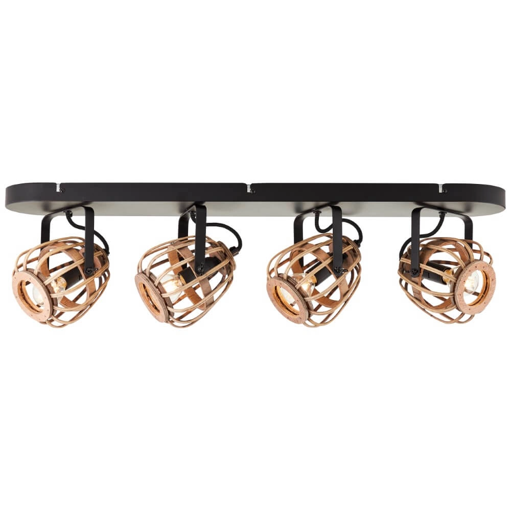 Rotan plafondlamp Nikka 4-lichts zwart
