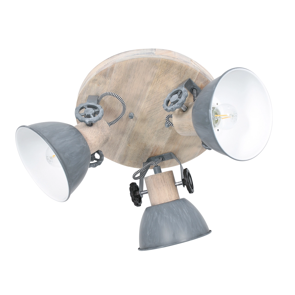 Industriële plafondlamp Gearwood 3-lichts vintage grijs met hout Steinhauer 8712746135404