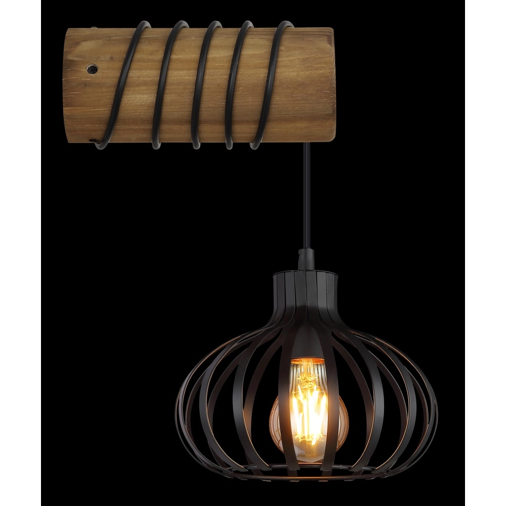 Landelijke wandlamp Caldwell zwart met hout Globo 9007371592586