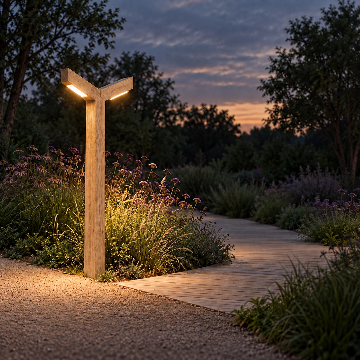 Dubbele houten straatlamp Stelle Eiken - 3M - 3000K