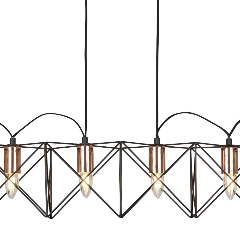 Eetkamer hanglamp Anthea 6-lichts zwart met roodkoper Searchlight 5053423096117
