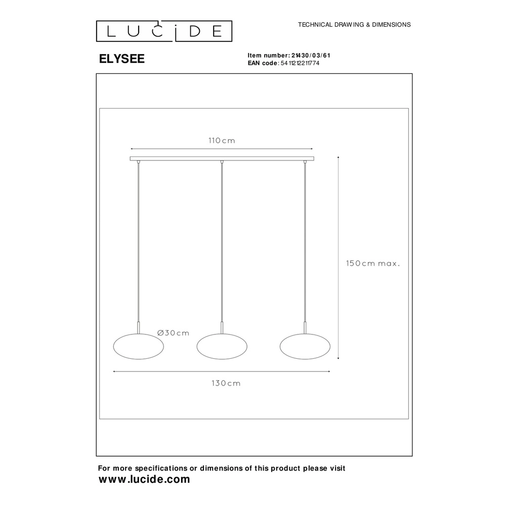 3-lichts hanglamp Elysee design zwart met opaal Lucide 5411212211774