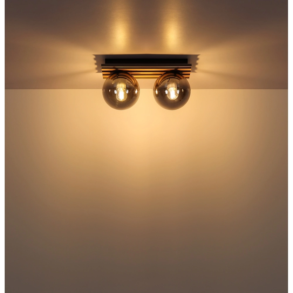 Plafondlamp Parsons 2-lichts zwart met hout Globo 9007371579099