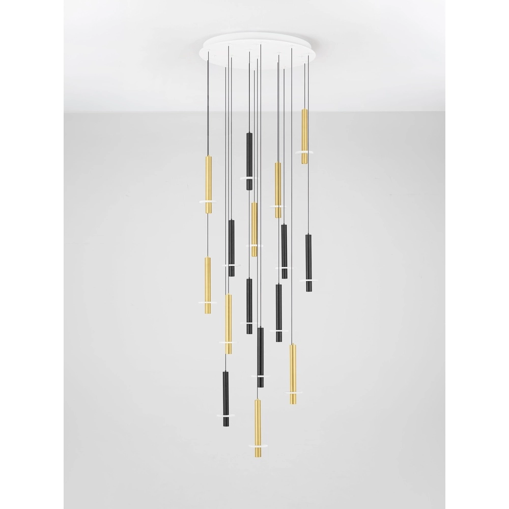 Design hanglamp Noemi zwart met wit en goud Ø 72cm Lyora 5212063503335