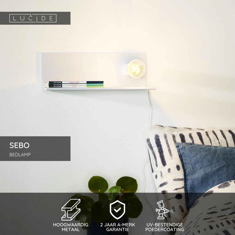 Bedlampje Sebo wit Lucide 5411212061294