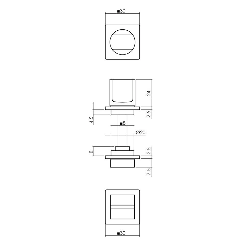 WC-sluiting Tira klein vierkant rozet antraciet Intersteel 8714186548295