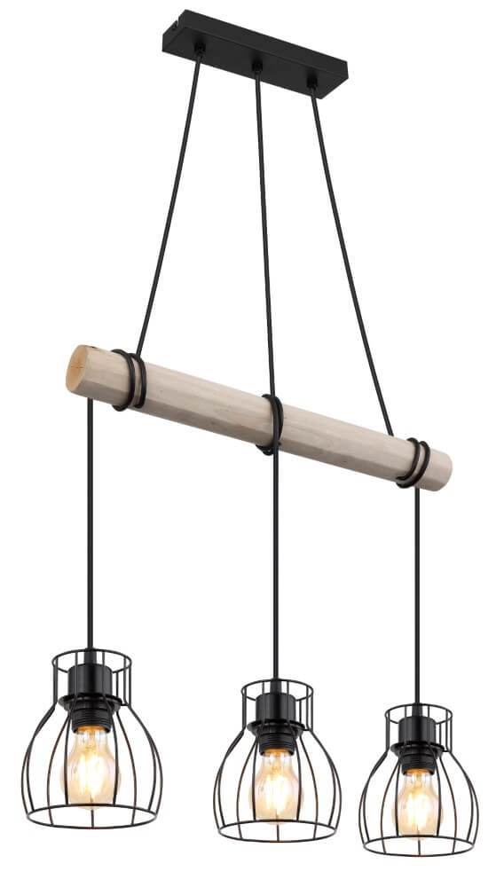 Landelijke hanglamp Mina hout met zwart