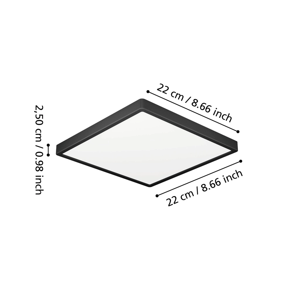 Plafonnière IP44 Fueva 6 vierkant - zwart - 22x22cm Eglo 9008606330348