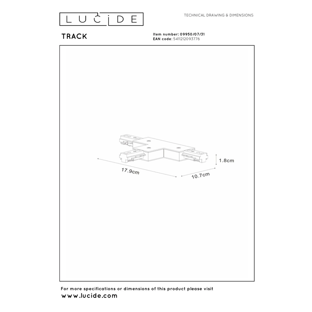 Rail T-connector (B) Track 1-fase wit Lucide 5411212093776