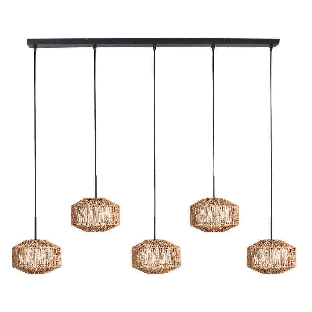 5-lichts hanglamp recht Ropex met rotan kappen Steinhauer 8712746183245