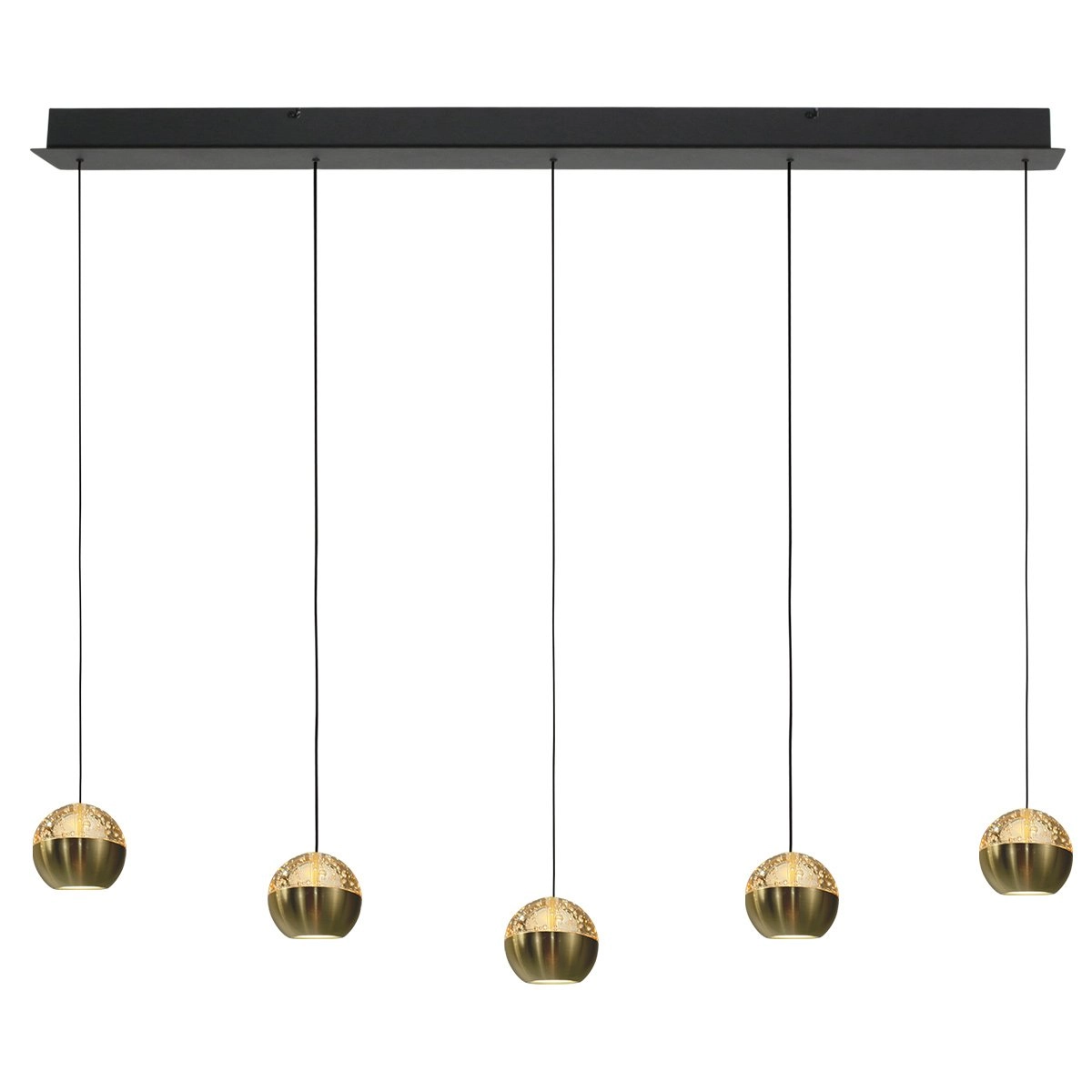 5-licht eettafel hanglamp Belluno led - messing goud met glas