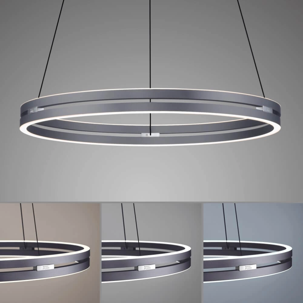 Strakke hanglamp Pure E-Loop grijs Ø 70cm Paul Neuhaus 4012248372289