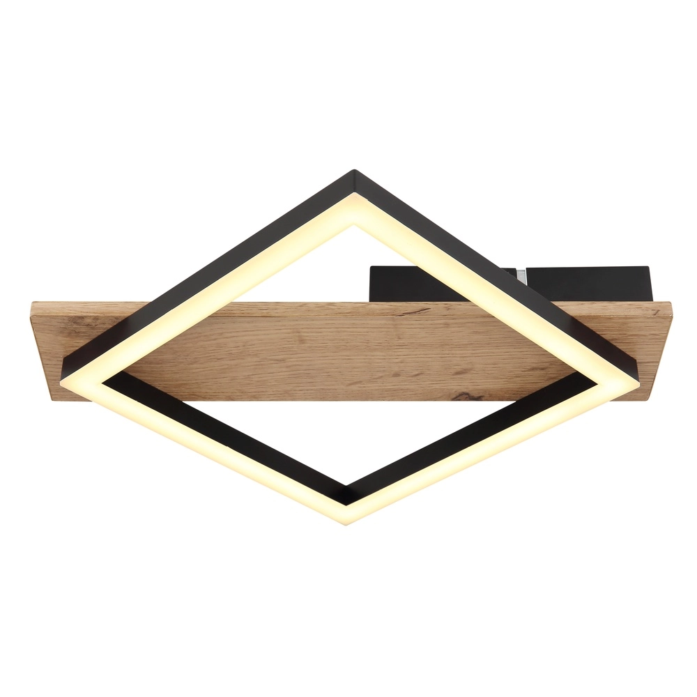 Plafondlamp Beatrix 33cm vierkantje zwart met hout Globo 9007371454389