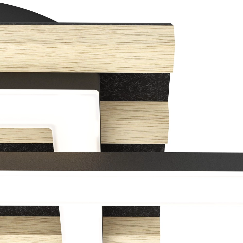 Moderne plafondlamp Cembrano zwart met hout vierkant 34cm Eglo 9008606388189