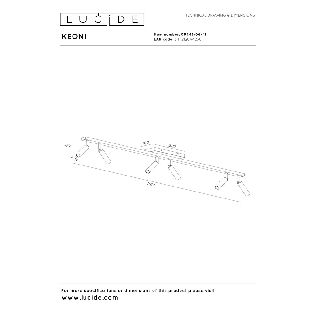 Plafondspot Keoni 6-lichts taupe Lucide 5411212094230