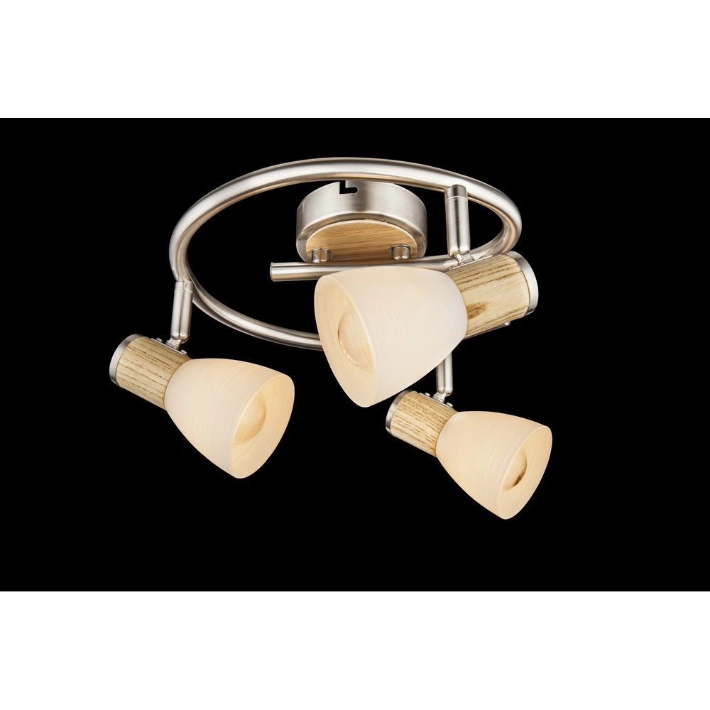 Plafondlamp Gylfi nikkel met hout 3-lichts Globo 9007371349548
