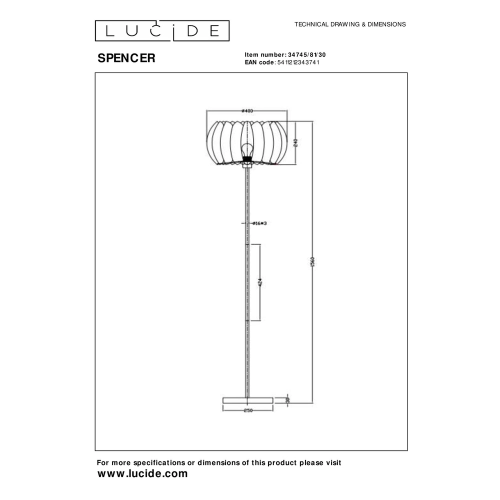 Vloerlamp Spencer zwart Lucide 5411212343741