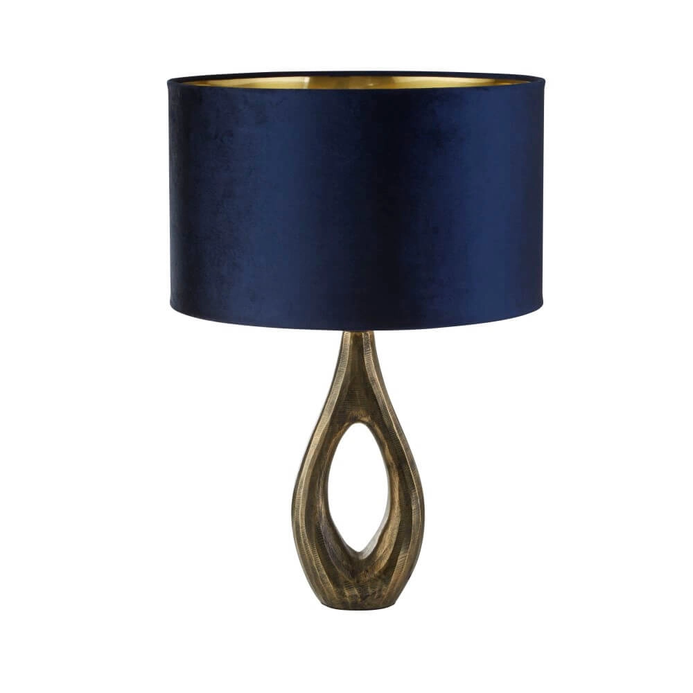 Gouden tafellamp Bucklow met donkerblauwe kap