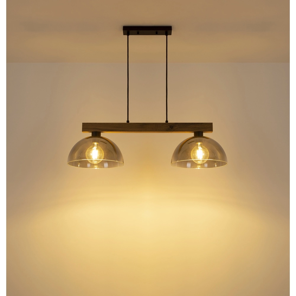 Landelijke hanglamp Romy 2-lichts zwart met hout Globo 9007371583355