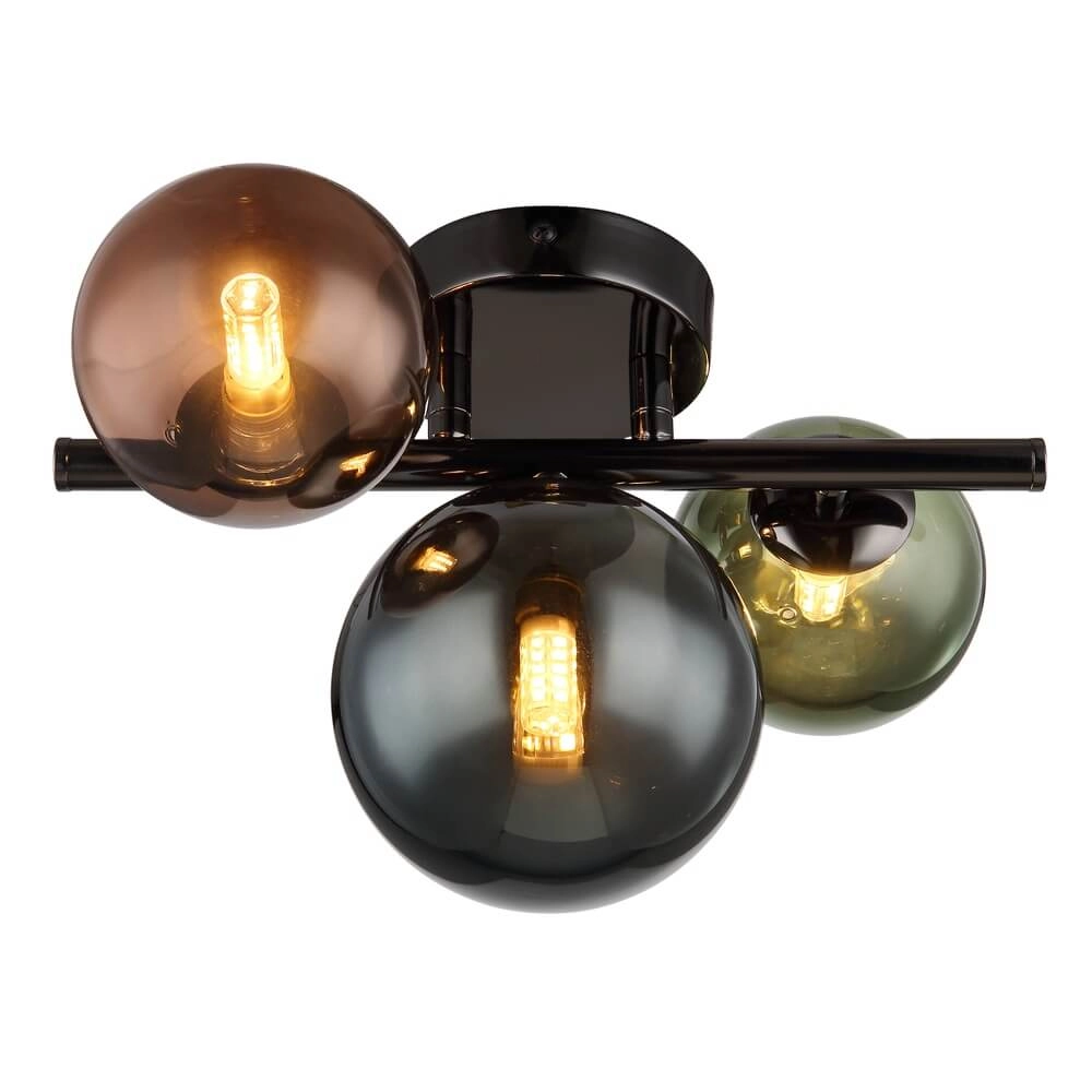 Zwarte wandlamp Riha gekleurd glas 3-lichts Globo 9007371453108