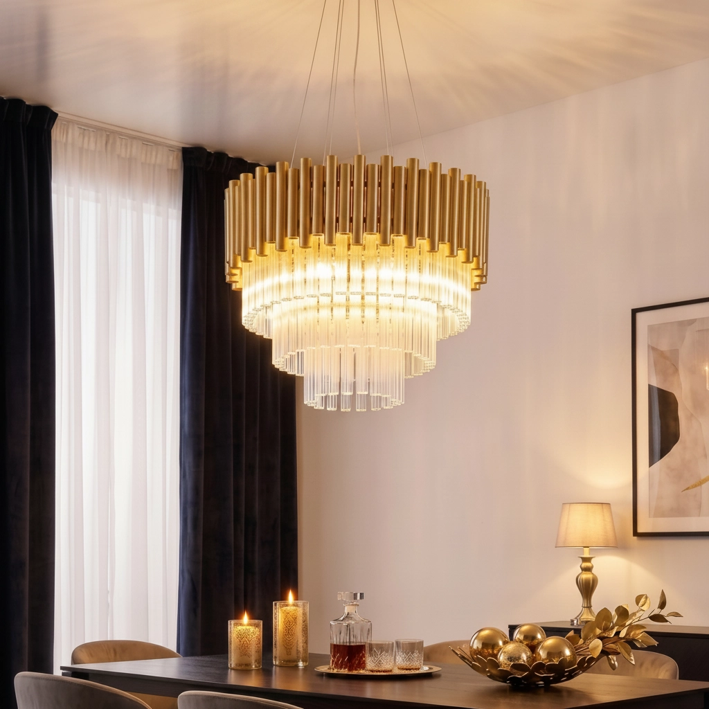 Hanglamp Magnolia goud met kristal Ø 50cm