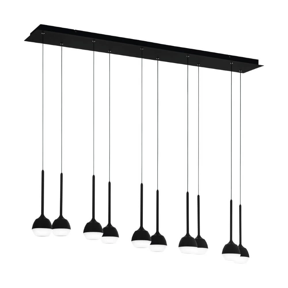 10-lichts hanglamp Nucetto zwart rechthoekig