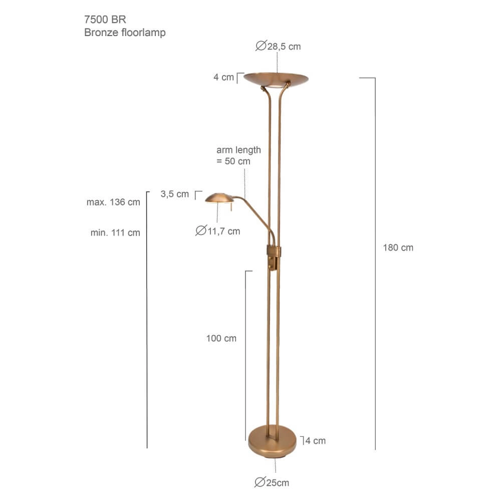 Led staanlamp mexlite Up 180cm - 3000K bronsbruin Steinhauer 8712746096347