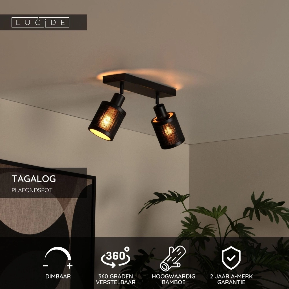 Plafondlamp Tagalog dubbel zwart Lucide 5411212211675