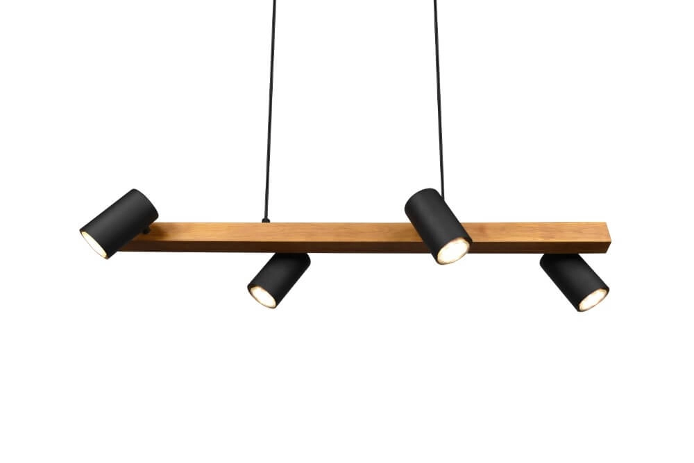 Richtbare hanglamp Marley Zwart met hout Trio 4017807523720