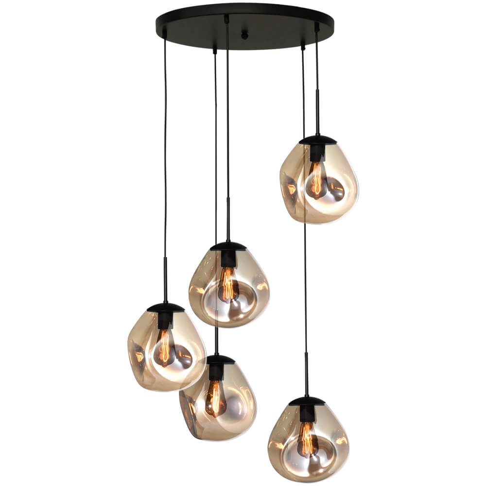 Vide hanglamp Lava 5x goud glas Ø 24cm