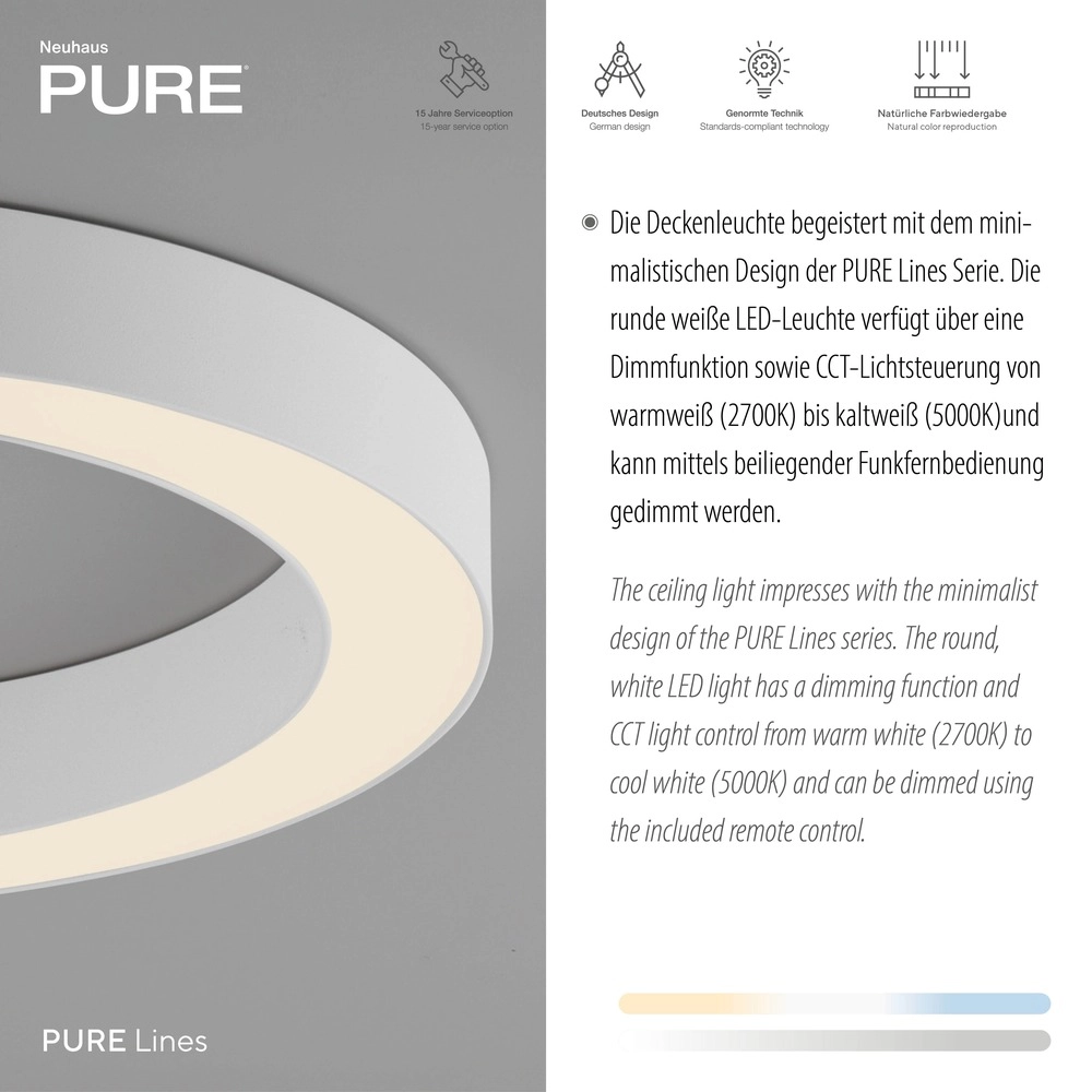 Strakke led plafondlamp Pure Lines Round Ø 35cm - wit Paul Neuhaus 4012248395226