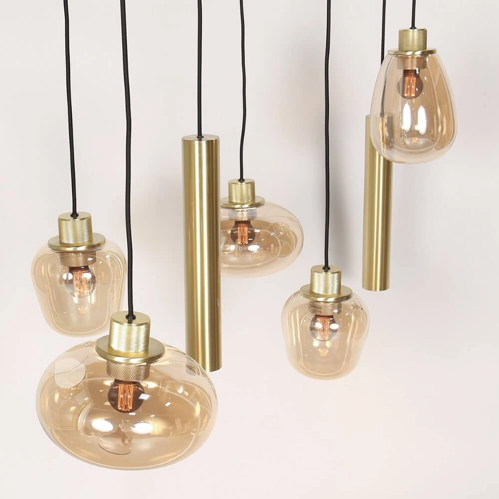Eettafel hanglamp Reflexion goud met amberglas Steinhauer 8712746172966