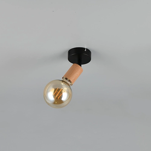 Plafondlamp Lamego zwart met hout Trio 4017807670851