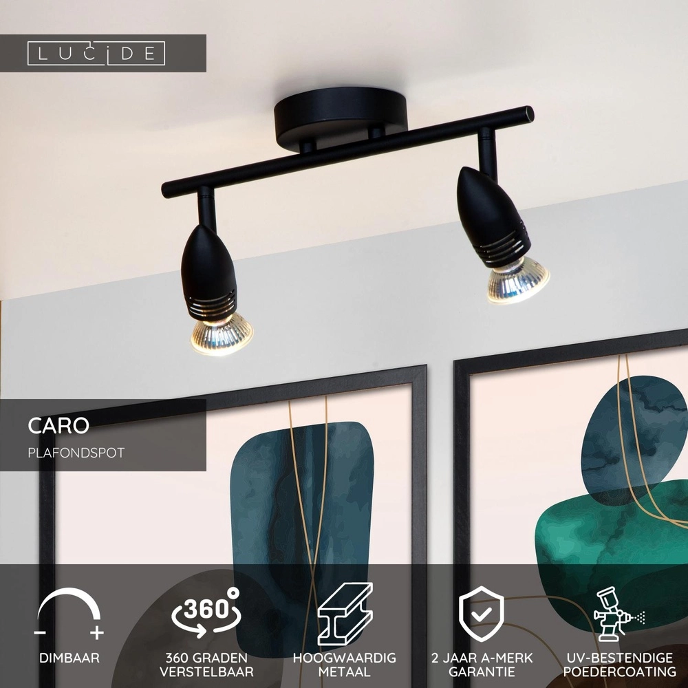 Plafondspot Caro 2-lichts zwart Lucide 5411212134233