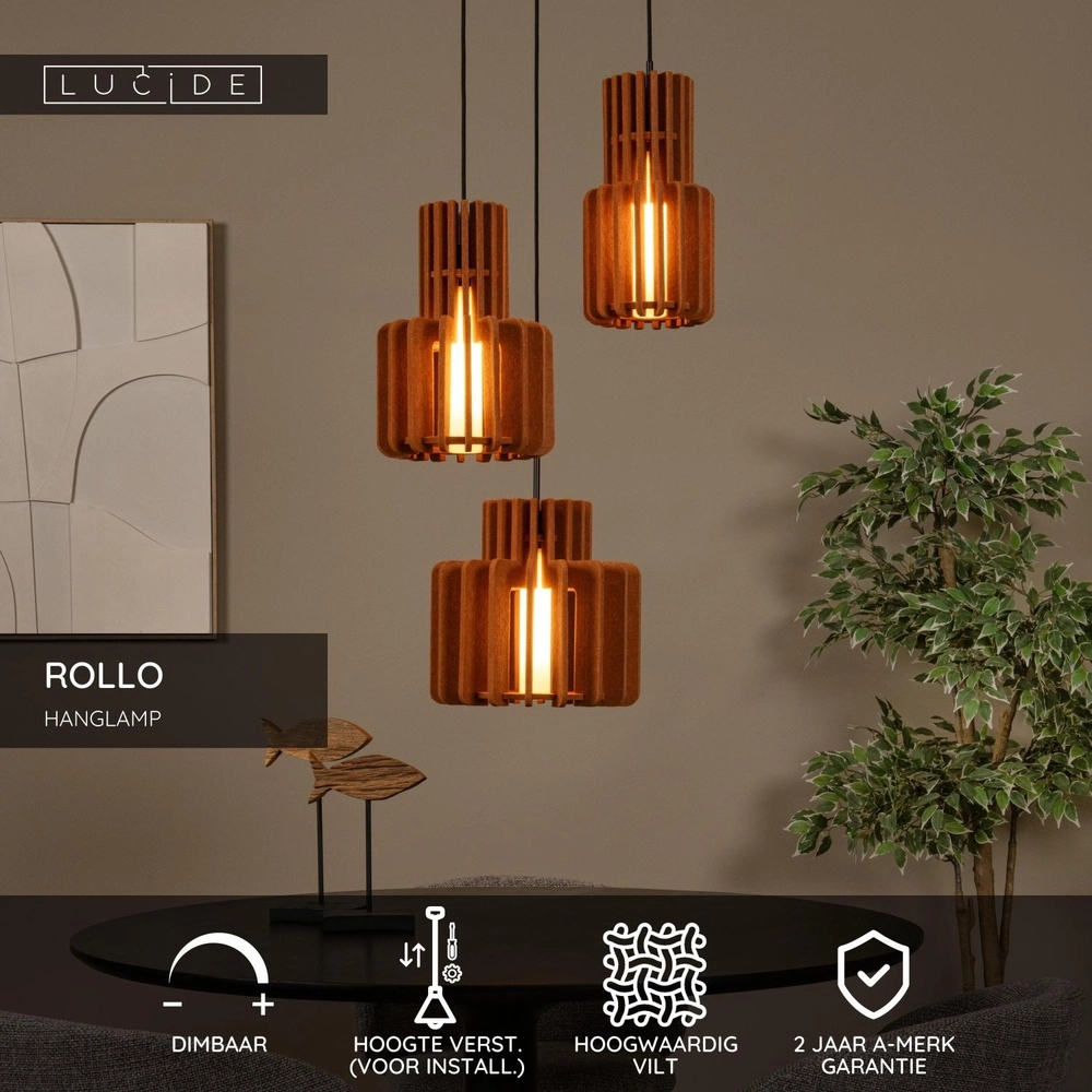 Design hanglamp Rollo 3-lichts terracotta Lucide 5411212452818