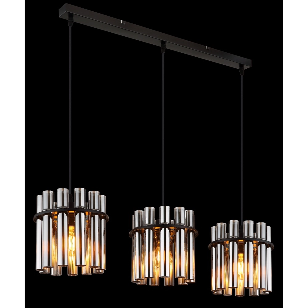 3-lichts hanglamp Gorley II zwart met glas staafjes Globo 9007371589111