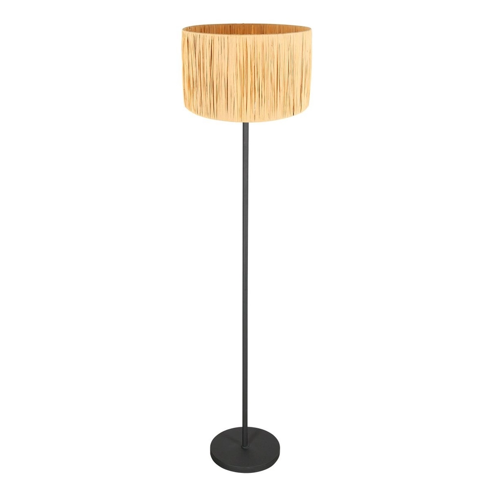 Zwarte vloerlamp Noor met stro kap Steinhauer 8712746182330