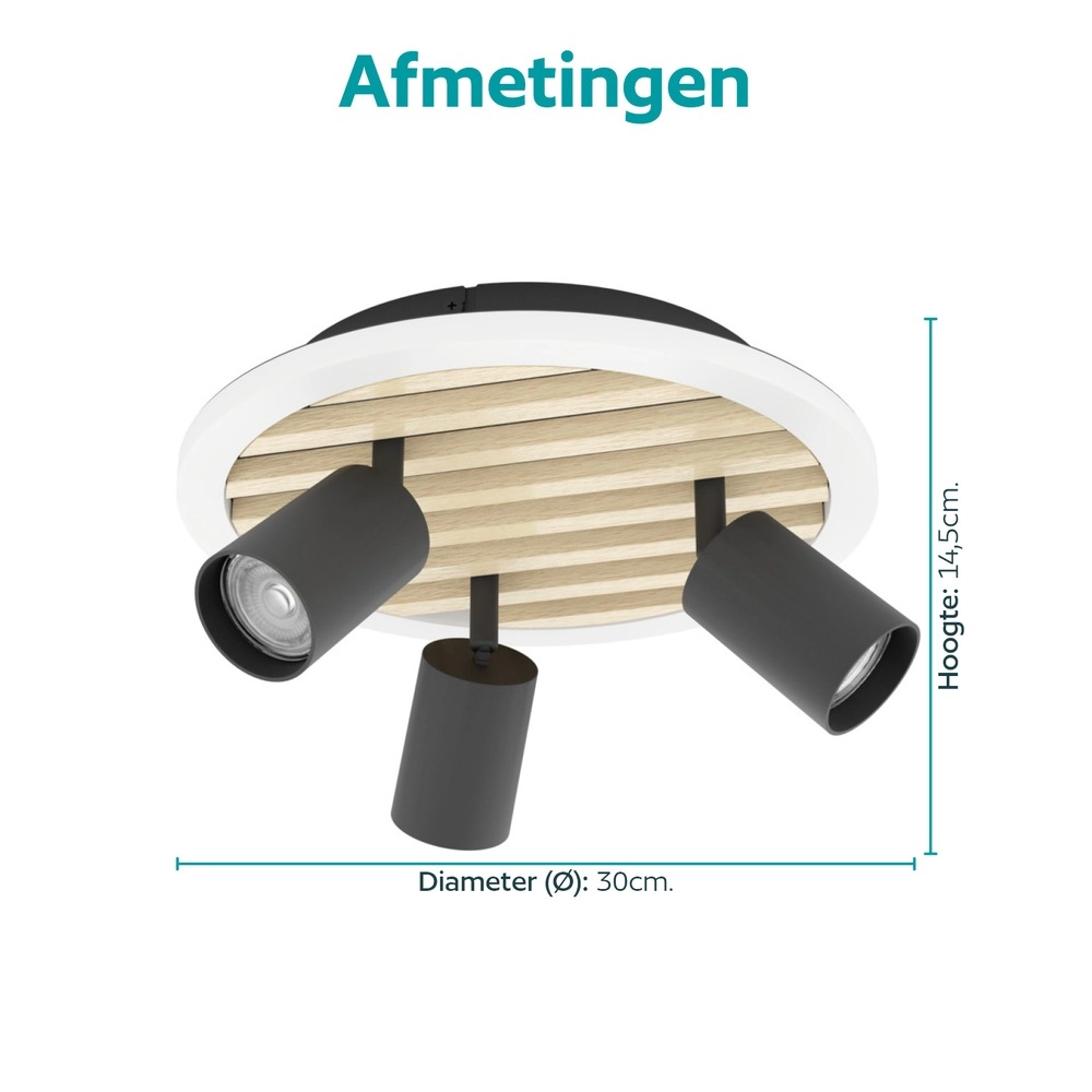 Moderne plafondlamp Cembrano 3-lichts zwart met hout Eglo 9008606388271