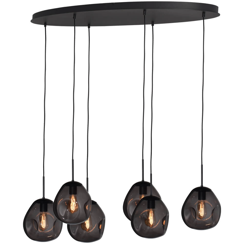 Hanglamp Lava Oval 6x smoke glas Ø 24cm