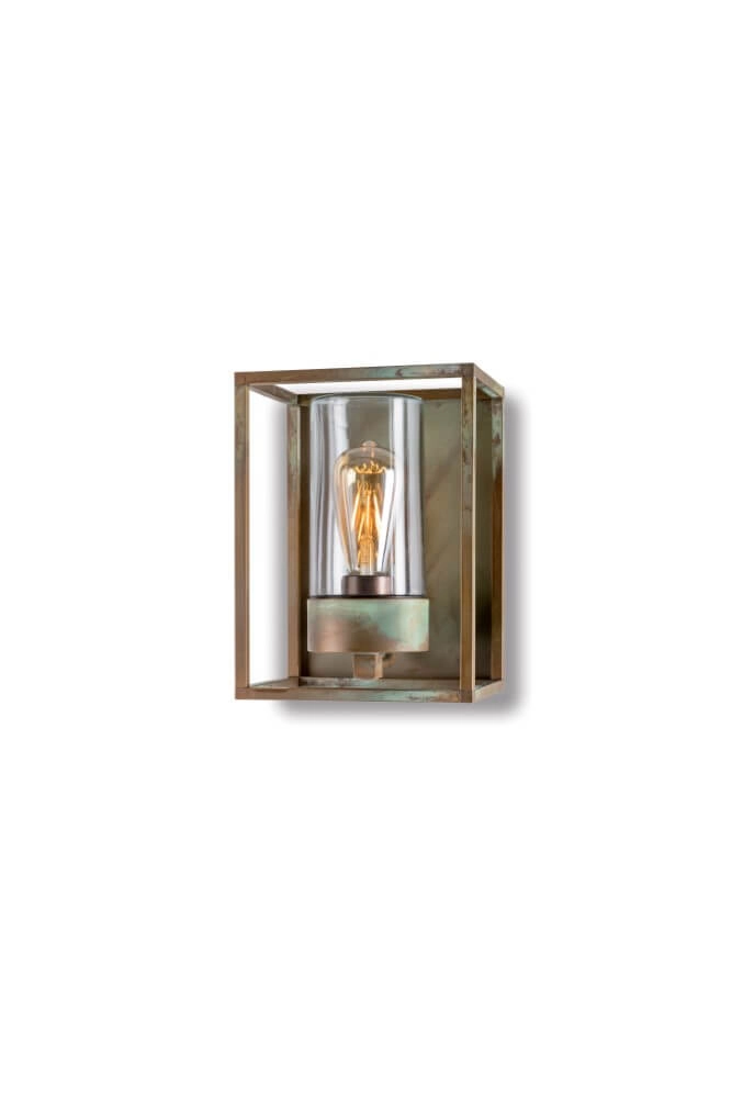 Messing wandlamp Cubic3 transparant glas